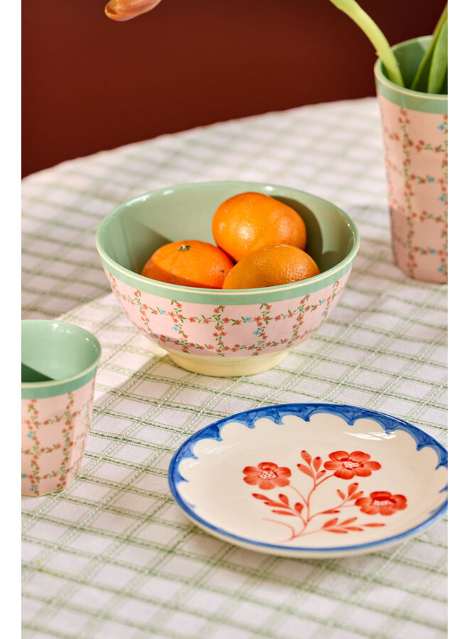 rice - Medium melamine kom – Zachtroze checkered stencil print