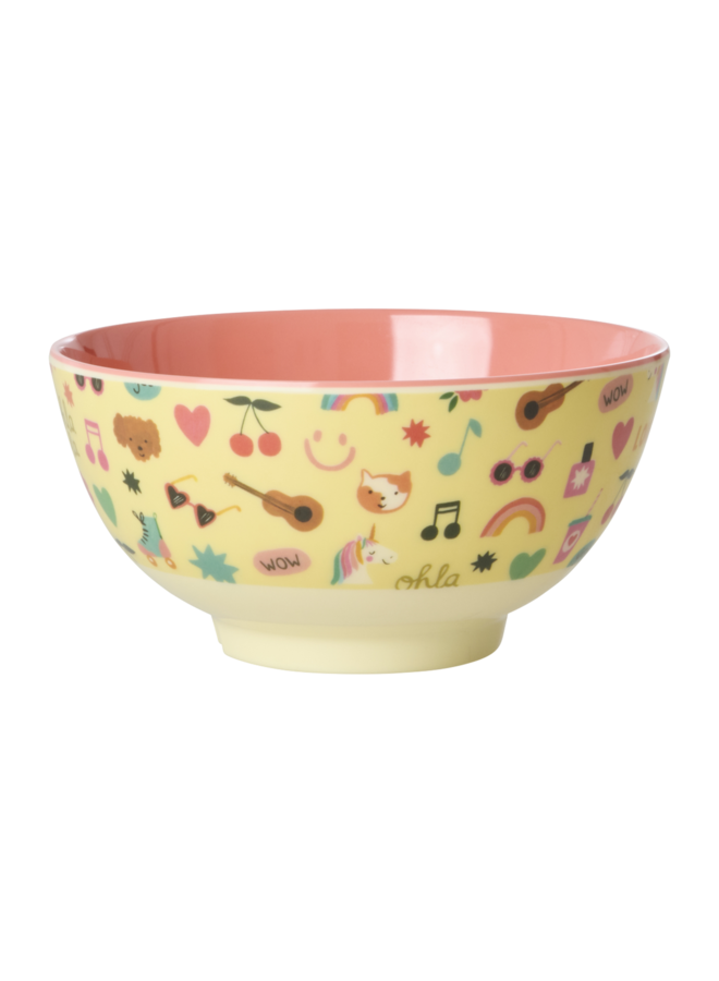 rice - Medium melamine kom – Zachtgeel unicorn love print
