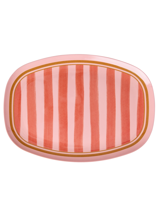 rice - Groot rechthoekig dinerbord – Roze organic stripes print