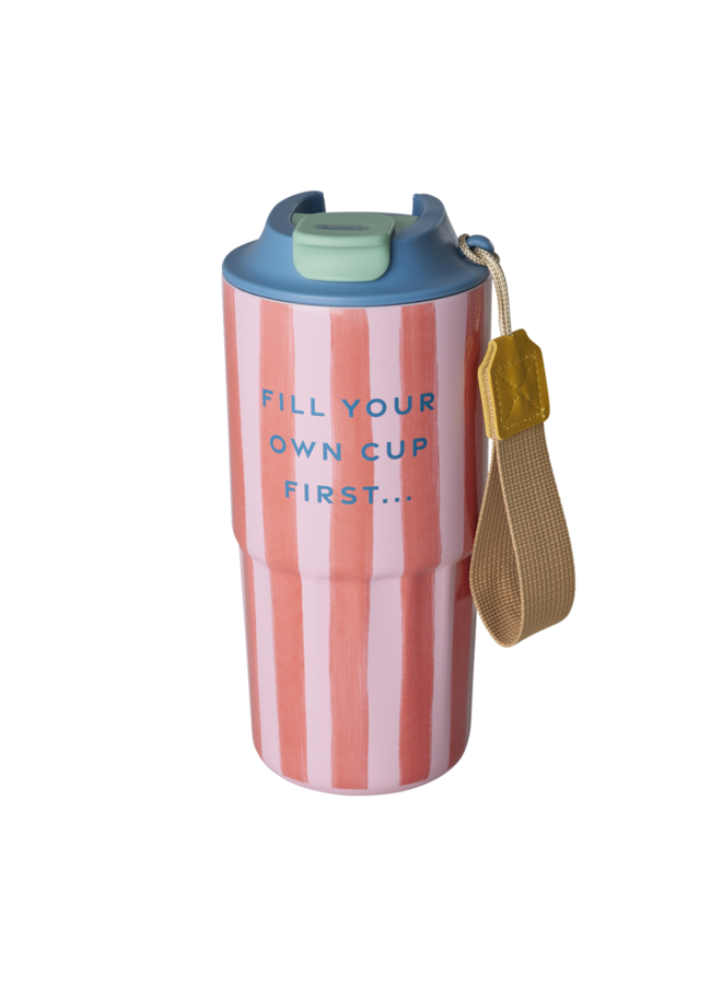 rice - Thermobeker roestvrij staal – Roze organic stripes print