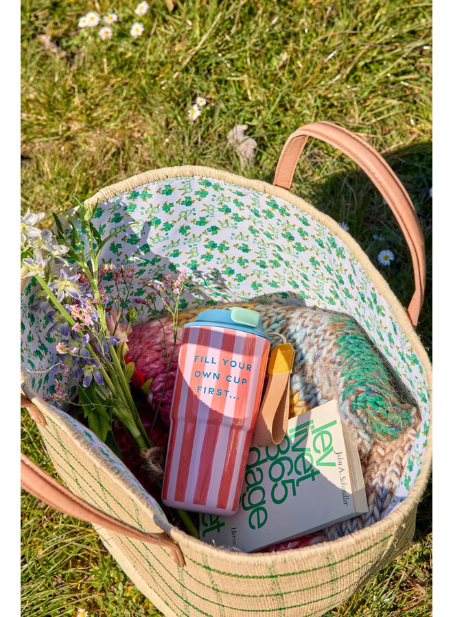 rice - Thermobeker roestvrij staal – Roze organic stripes print