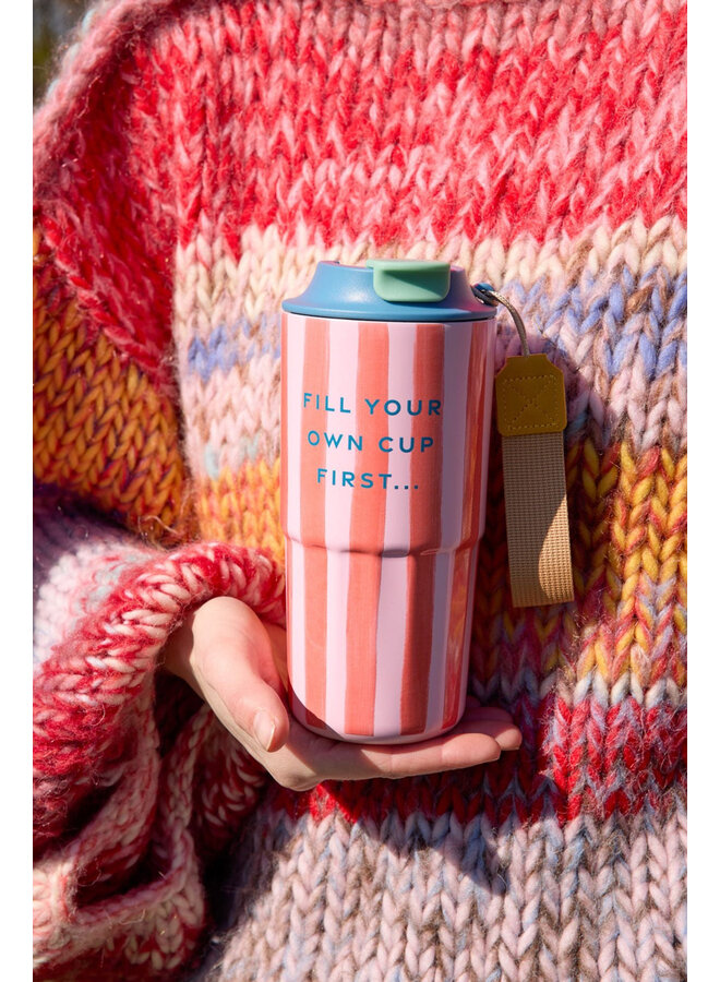 rice - Thermobeker roestvrij staal – Roze organic stripes print