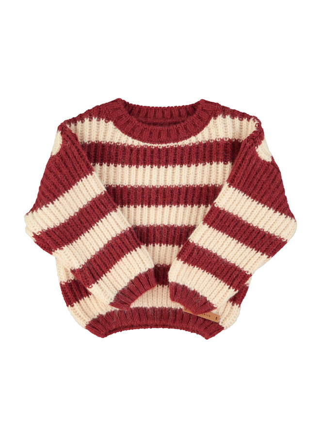 Piupiuchick - Knitted sweater - Bordeaux & light pink stripes