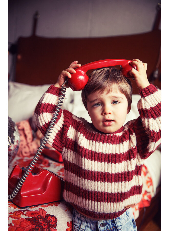 Piupiuchick - Knitted sweater - Bordeaux & light pink stripes