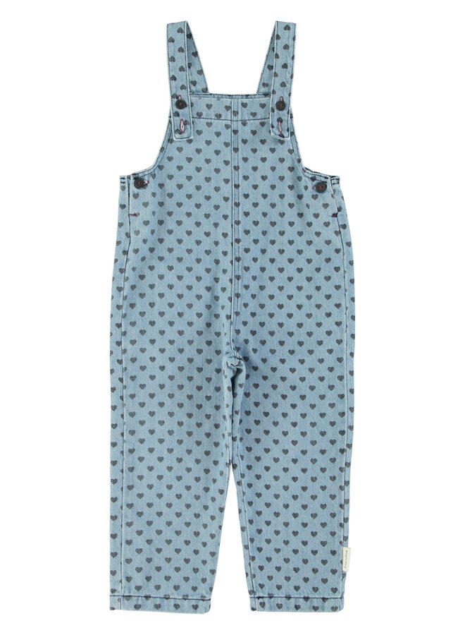 Piupiuchick - Dungarees - Washed blue denim w/ black hearts