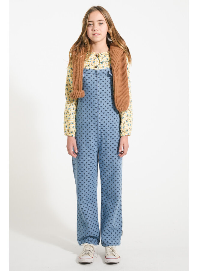 Piupiuchick - Dungarees - Washed blue denim w/ black hearts