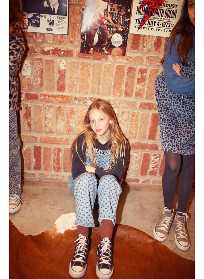 Piupiuchick - Dungarees - Washed blue denim w/ black hearts