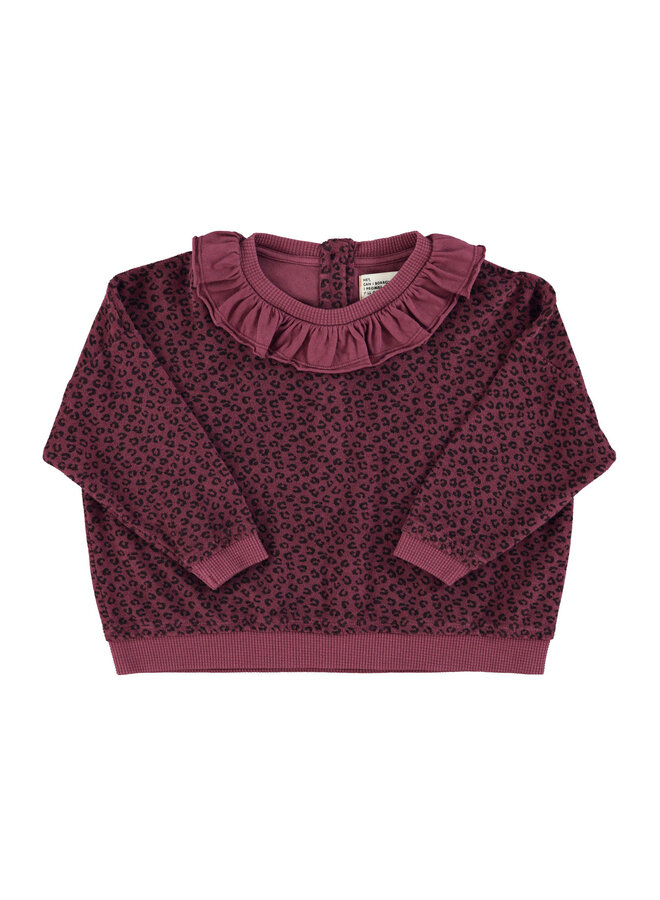 Terry cotton sweatshirt - Aubergine w/ animal print
