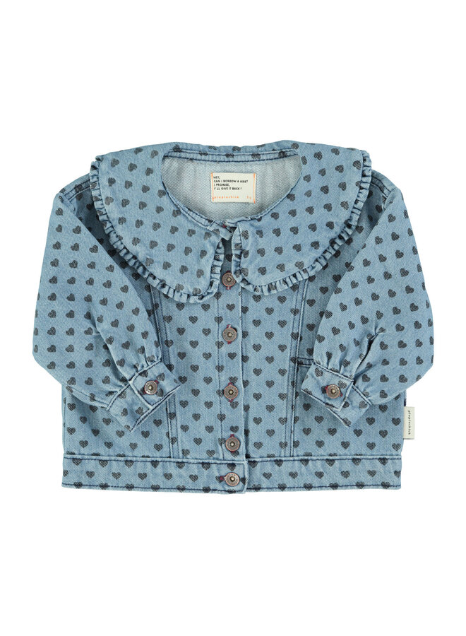 Jacket - Washed blue denim w/ black hearts