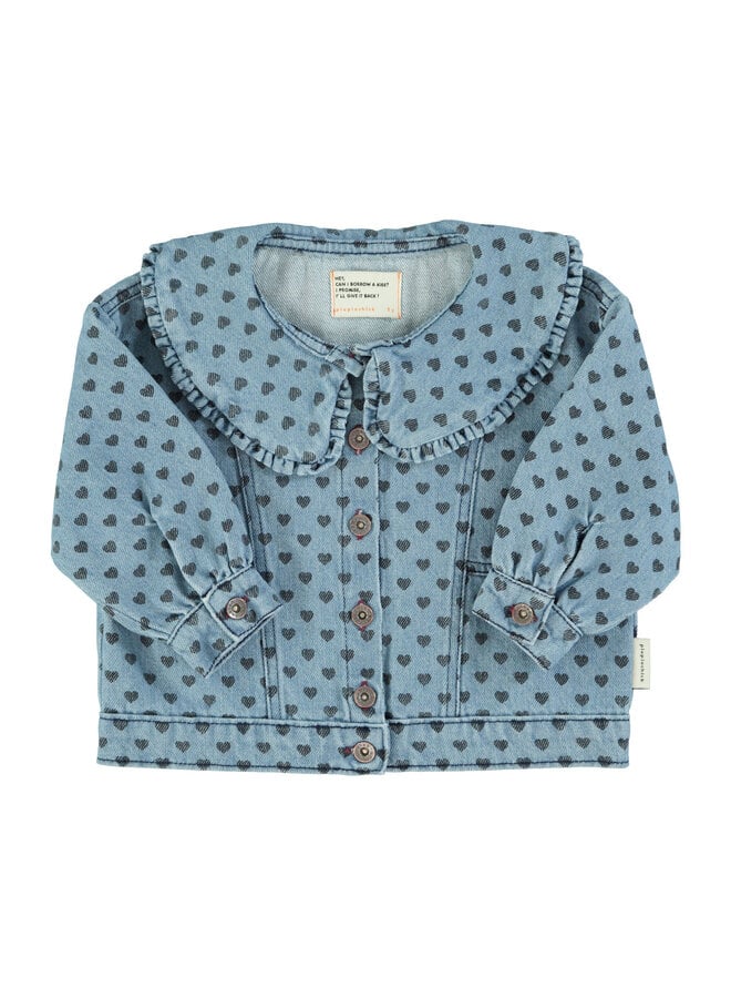Piupiuchick - Jacket - Washed blue denim w/ black hearts