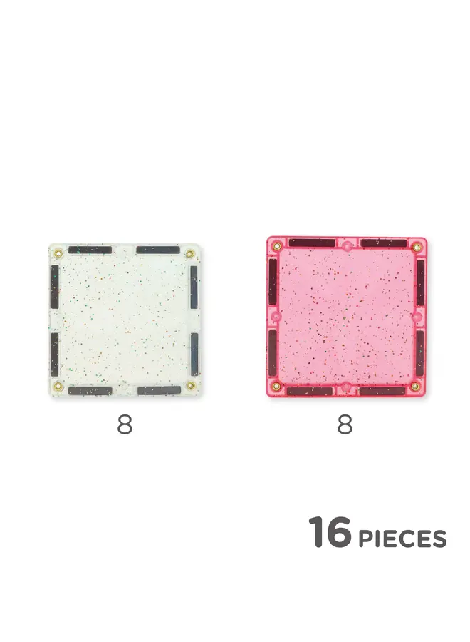 Cleverclixx - Glitter tiles pack transparent pink – 16 pieces