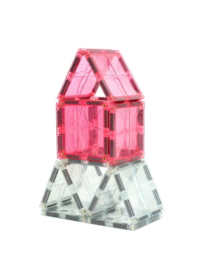 Cleverclixx - Glitter tiles pack transparent pink – 16 pieces