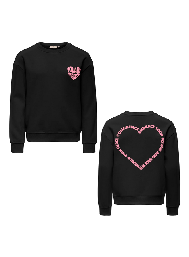 Ditte longsleeve heart sweater – Black fierce sea pink