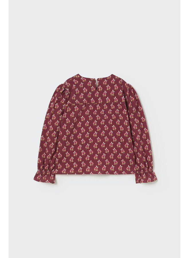 Cozmo - Bloom textured blouse – Burgundy-bloom textured cotton