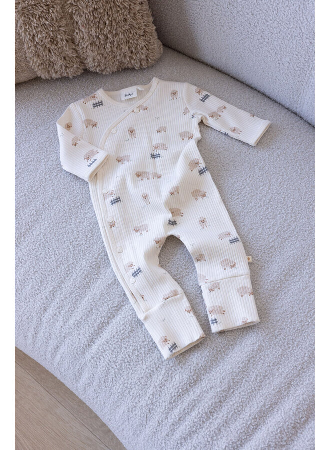 Feetje - Pak omslagvoet rib AOP - Sleepy Sheepy - Creme