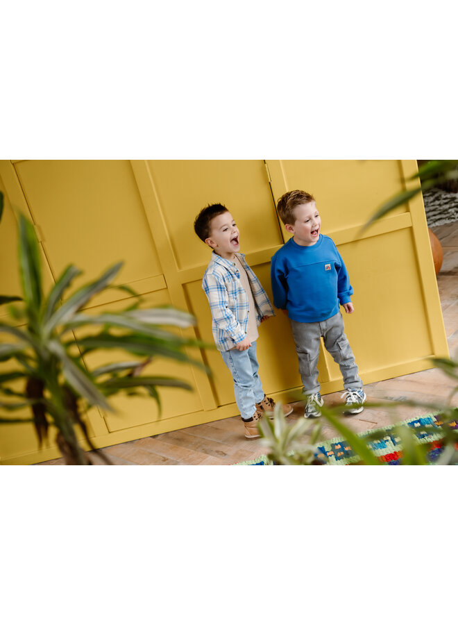 Daily7 - Shirt check print - Dusty kobalt