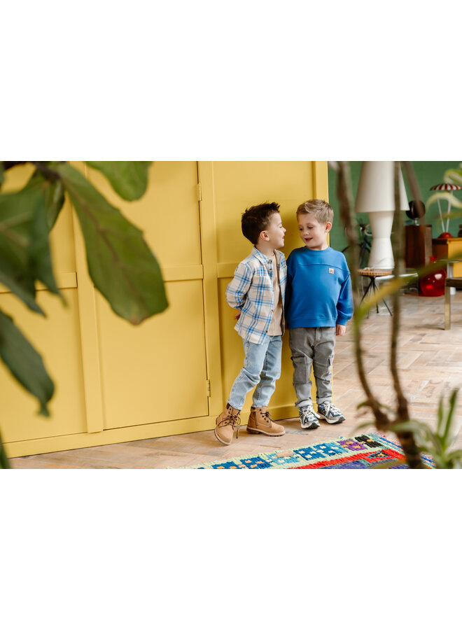 Daily7 - Shirt check print - Dusty kobalt