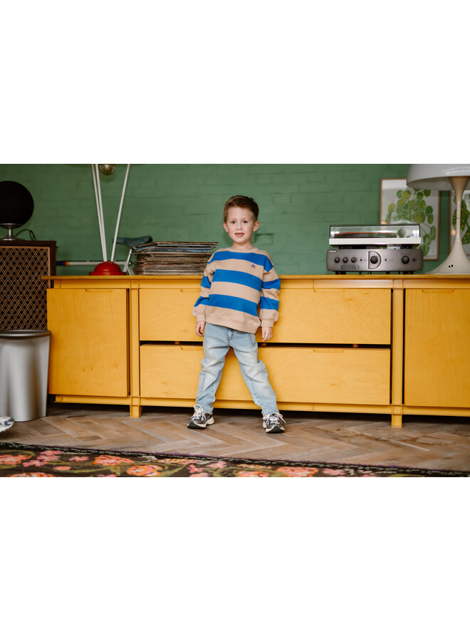 Daily7 - Oversized sweater big stripe - Dusty kobalt