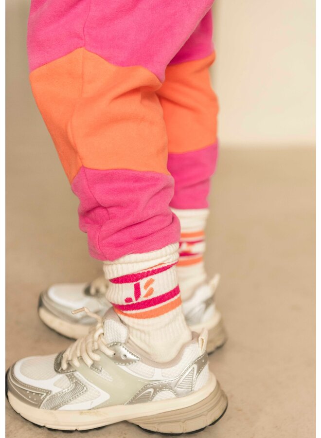 Jenest - JS sport socks - Off white/Pink orange