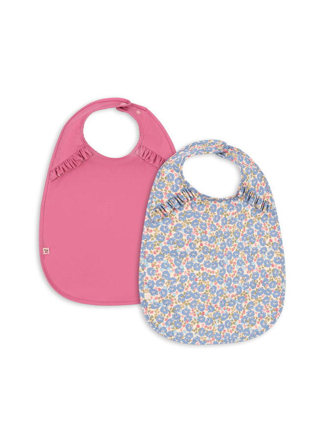 2 pack dinner bib with frill - Fleur rosier/Chateau rose