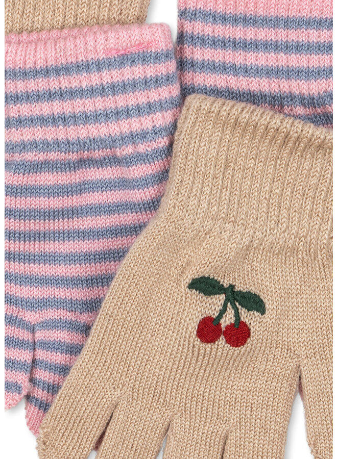 Konges Sløjd - 2 pack filla gloves - Cherry/Stripe
