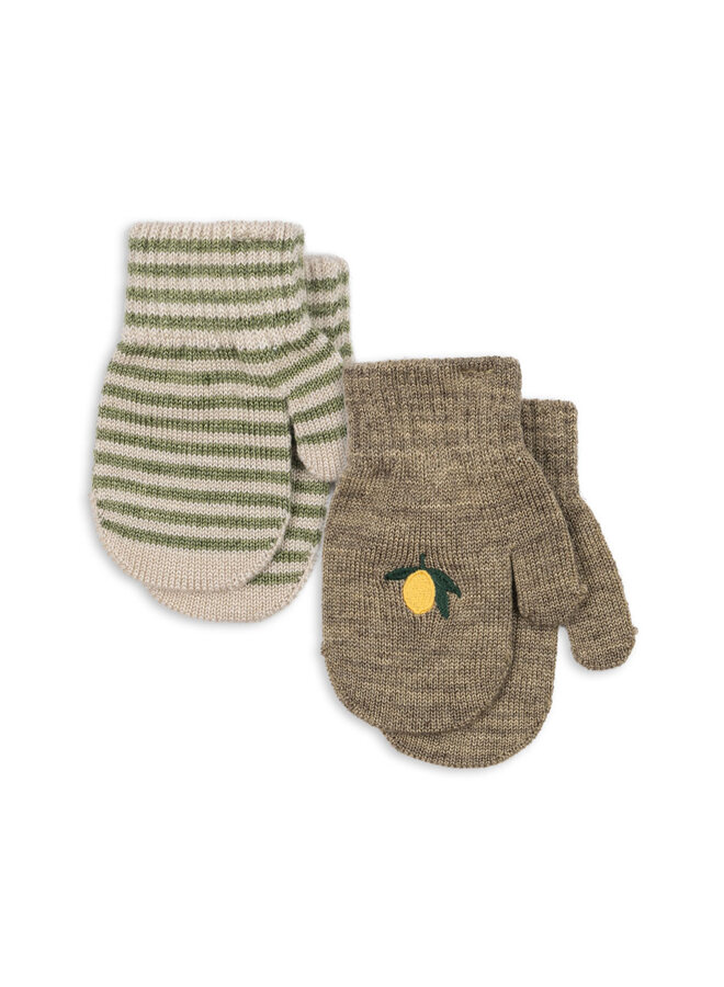2 pack filla mittens - Lemon/Stripe 1/3Y