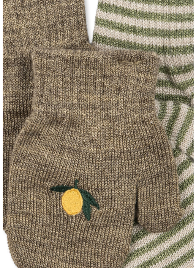 Konges Sløjd - 2 pack filla mittens - Lemon/Stripe