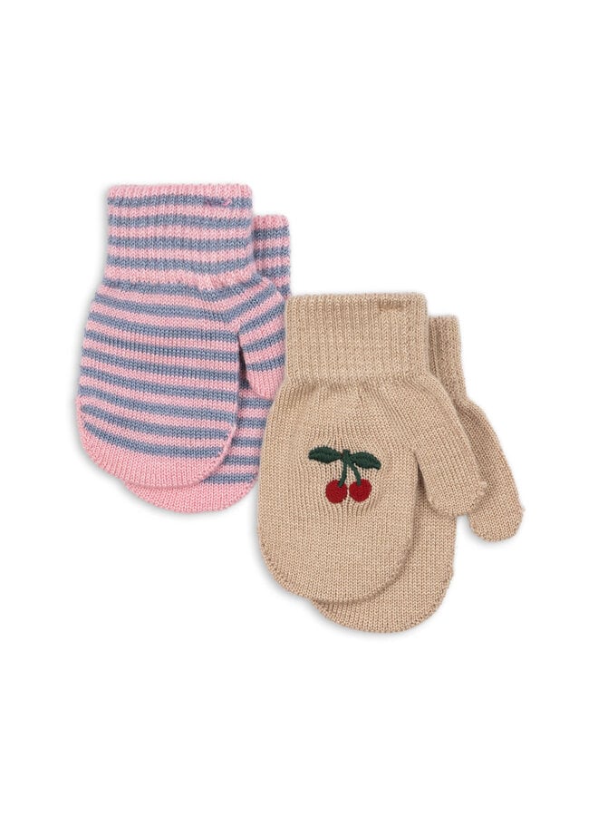 Konges Sløjd - 2 pack filla mittens - Cherry/Stripe