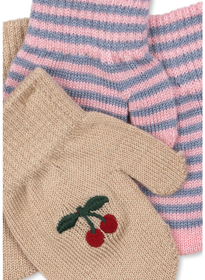 Konges Sløjd - 2 pack filla mittens - Cherry/Stripe