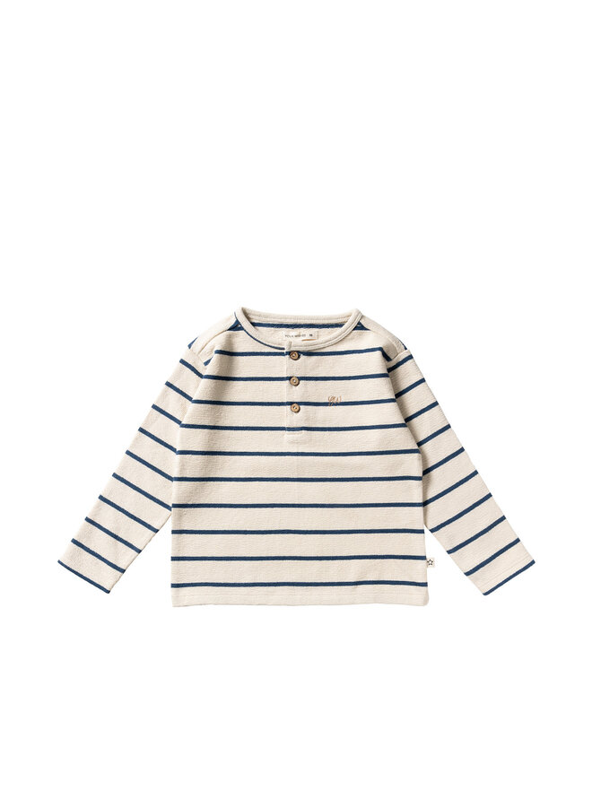 Your Wishes - Stripe terry relaxed granddad longsleeve - Blue wing tale