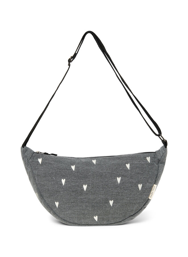 Denim adult fanny pack grey hearts