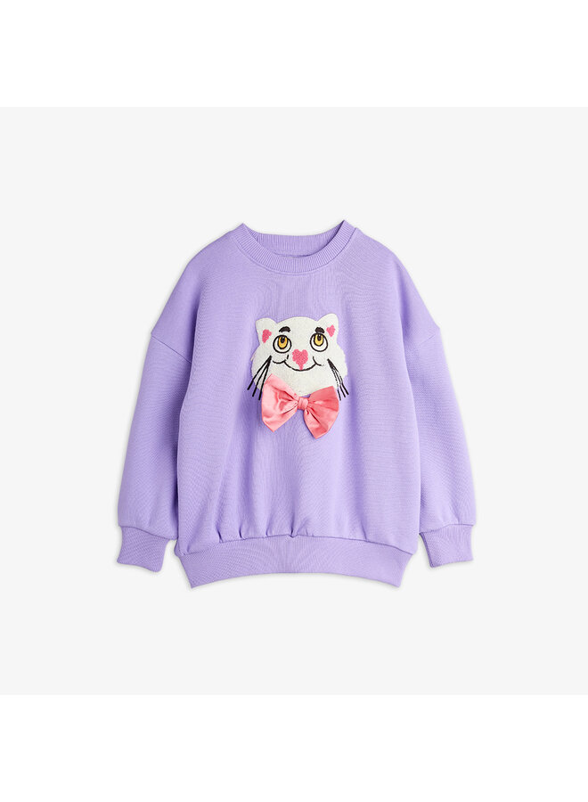 Cat with bowtie chenille sweatshirt - Purple