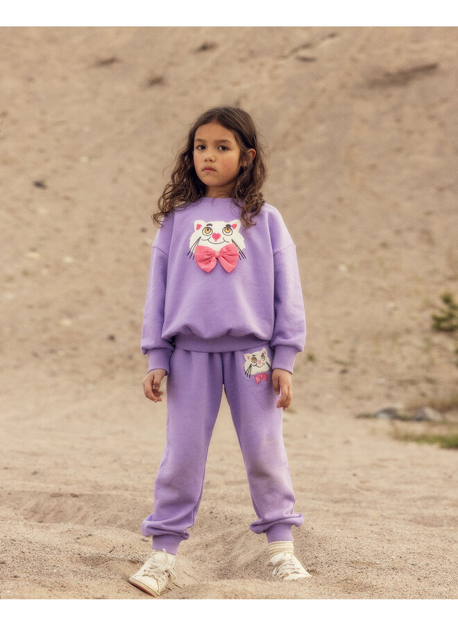 Mini Rodini - Cat with bowtie chenille sweatshirt - Purple