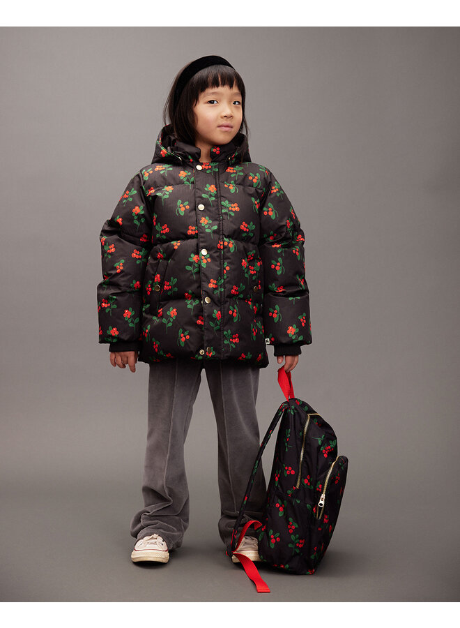Mini Rodini - Lingonberries aop hooded puffer - Black