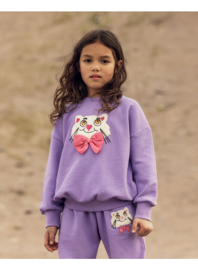 Mini Rodini - Cat with bowtie chenille sweatshirt - Purple