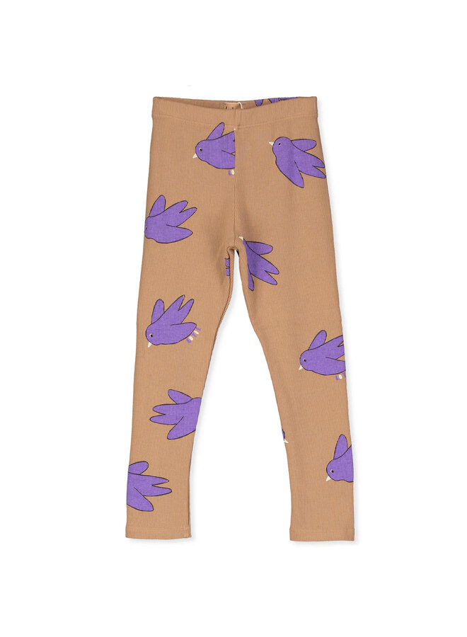 Lötiekids - Rib leggings flowing birds - Toasted