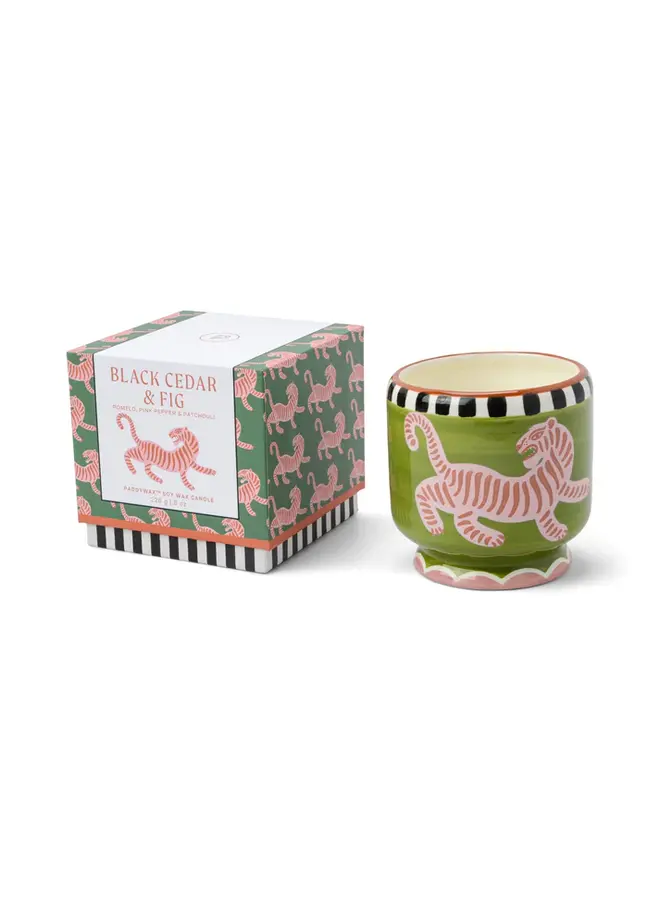 DesignWorks Ink - A dopo tiger ceramic candle - Black cedar & Fig
