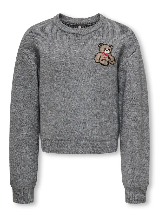 Kids Only - Teddy longsleeve pullover knit – Medium grey melange teddy