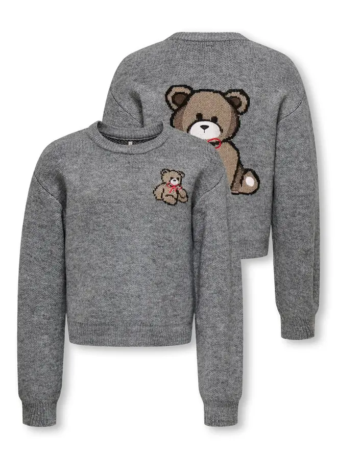 Kids Only - Teddy longsleeve pullover knit – Medium grey melange teddy