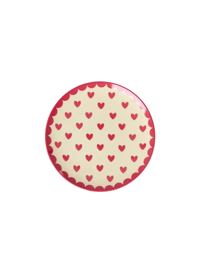 rice - Klein rond taartbordje – Rood – Favorite hearts print