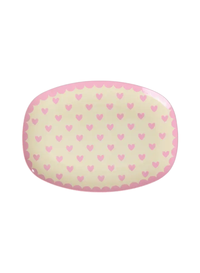 rice - Klein rechthoekig bordje – Donker roze – Favorite hearts print
