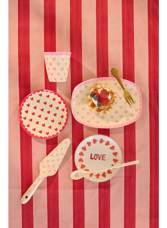 rice - Klein rechthoekig bordje – Donker roze – Favorite hearts print