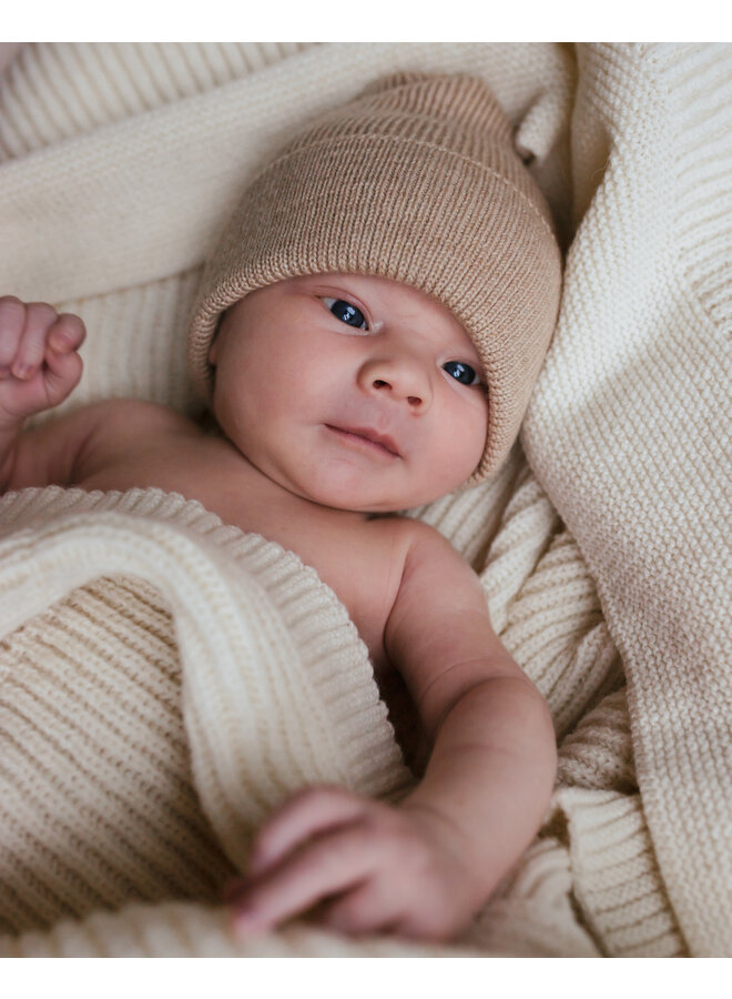 Hvid - Beanie fonzie newborn – Sand