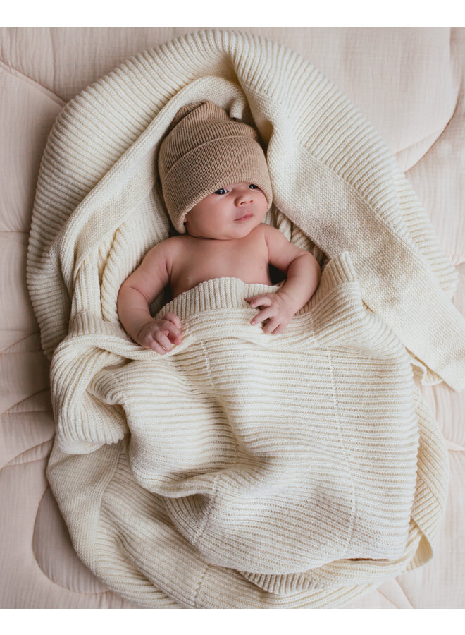 Hvid - Beanie fonzie newborn – Sand