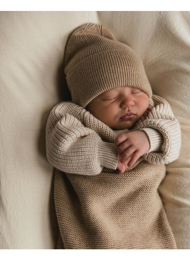 Hvid - Beanie fonzie newborn – Sand