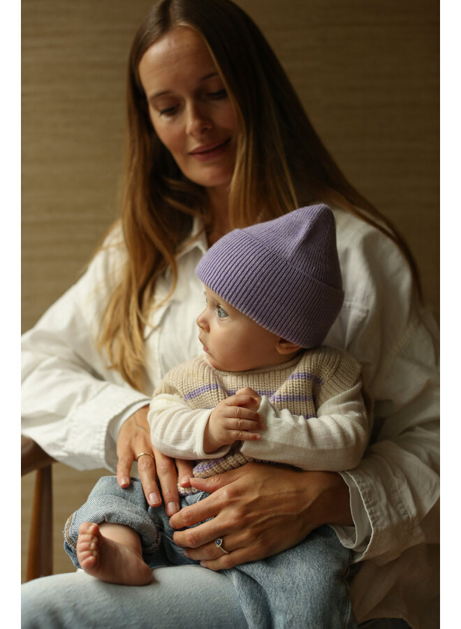Hvid - Beanie fonzie newborn – Lilac