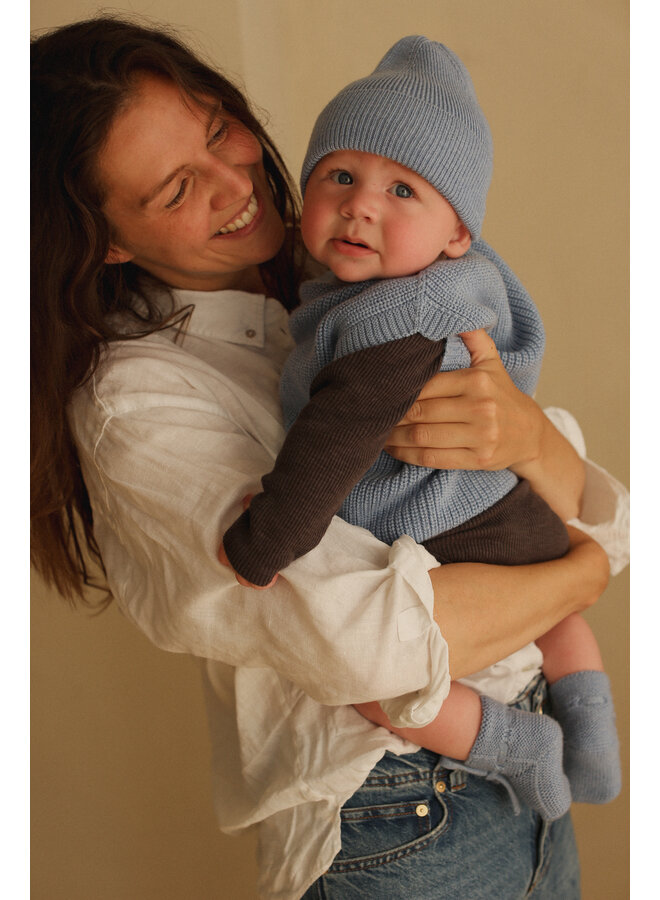 Hvid - Beanie fonzie newborn –  Light blue