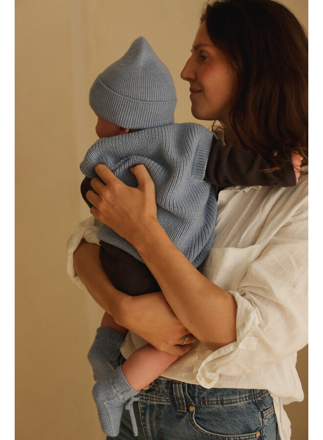 Hvid - Beanie fonzie newborn –  Light blue