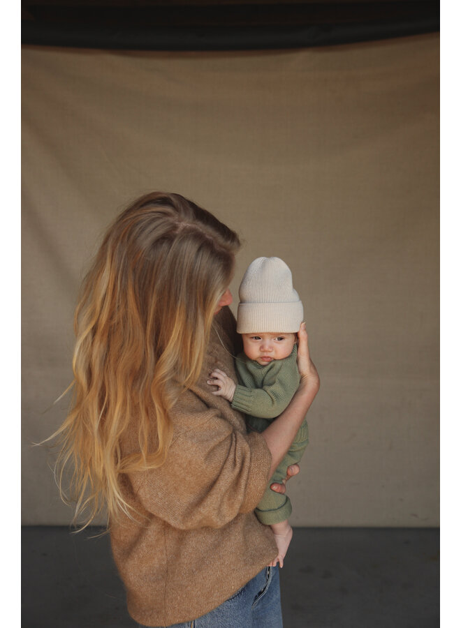 Hvid - Beanie fonzie newborn –  Cream