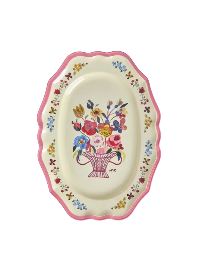 Vintage serveerschotel groot - Nathalie Lété vol. 2 print koraal